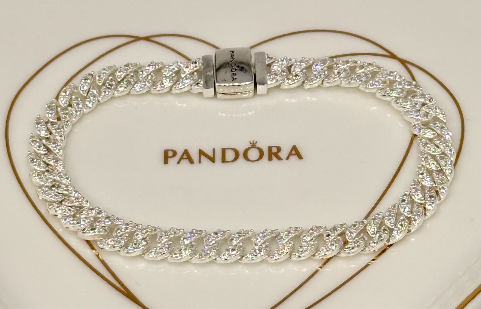 New Genuine Pandora Timeless Pavé Cuban Chain Bracelet 593008C01 Various Sizes