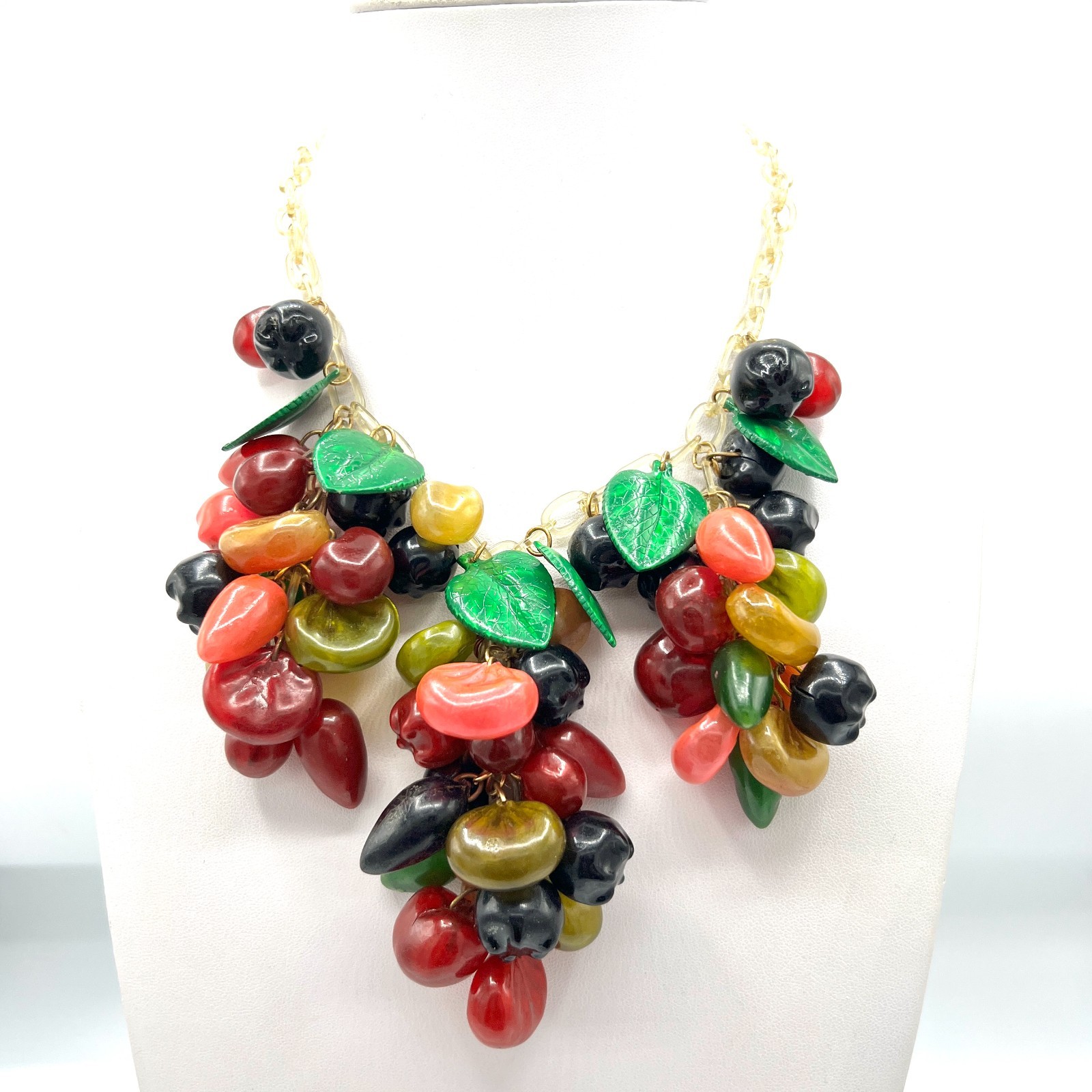 Anka Celluloid Mixed Fruit Necklace & Earring Set Vintage Stock 1920s Fruit