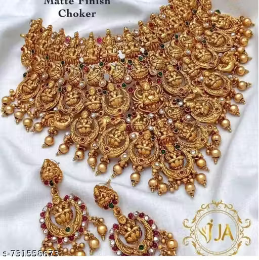 Traditional south indian Temple Jewellery Necklace Set with Earrings for Women