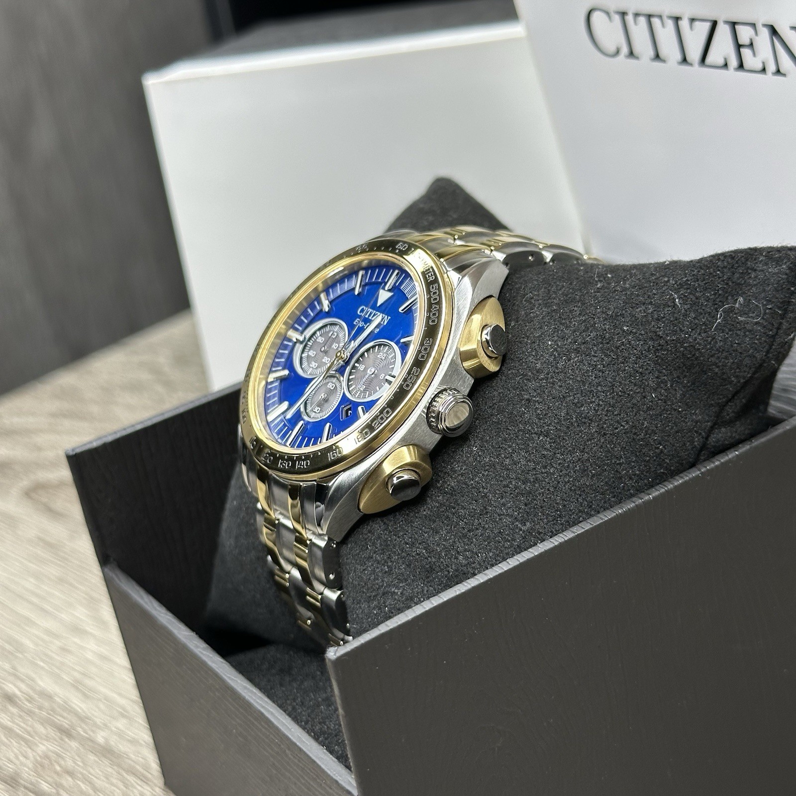 NEW✅ Citizen Carson Blue Dial Tachymeter Two Tone Steel Men’s Watch CA4544-53L