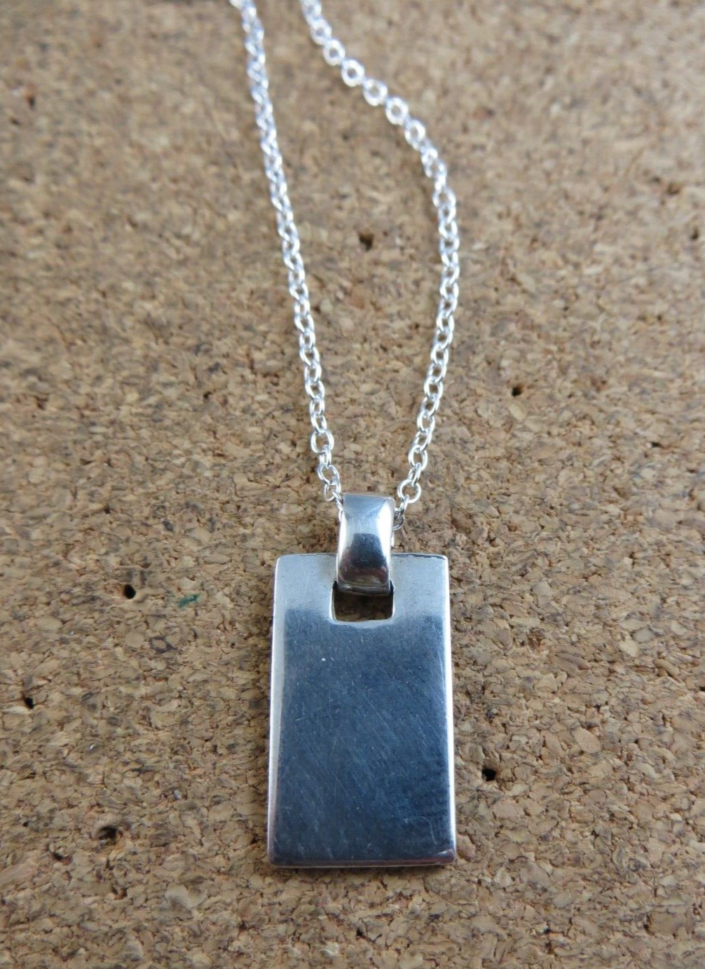 Vintage Sterling Silver Rectangular 1″ Bar Pendant Chain Necklace #128
