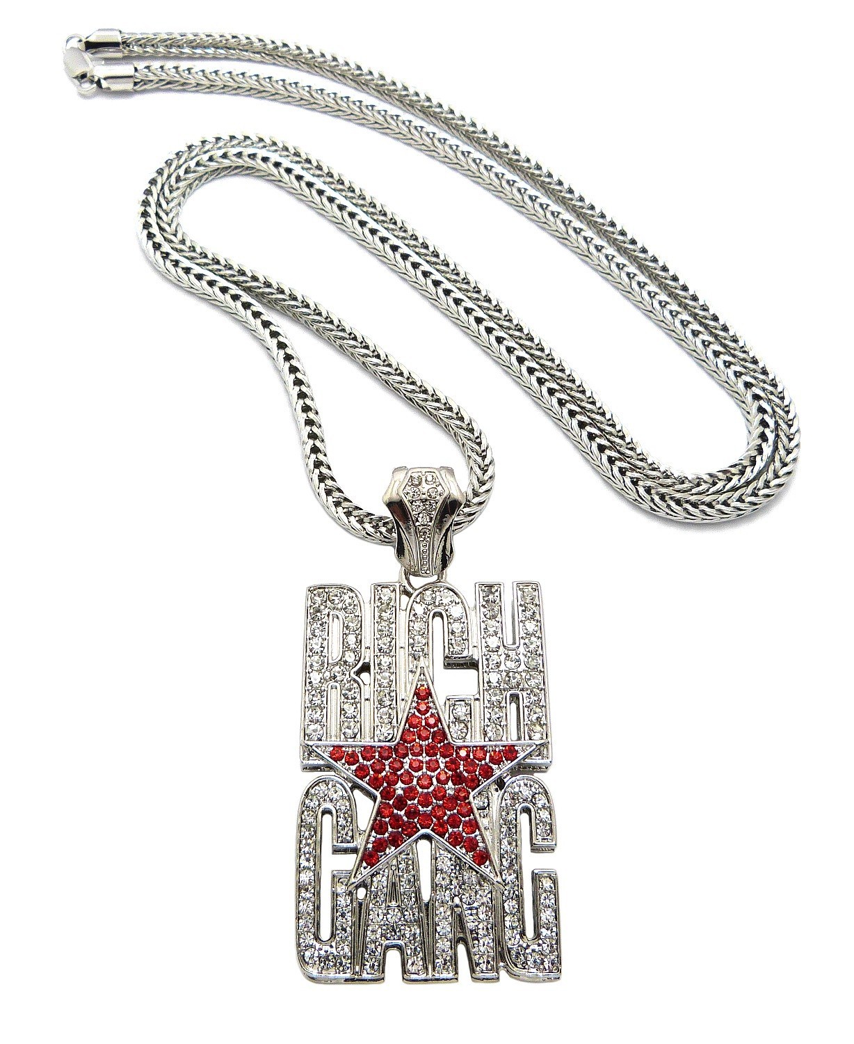 NEW RICH GANG PENDANT &4mm/36″ FRANCO CHAIN HIP HOP NECKLACE – XP911