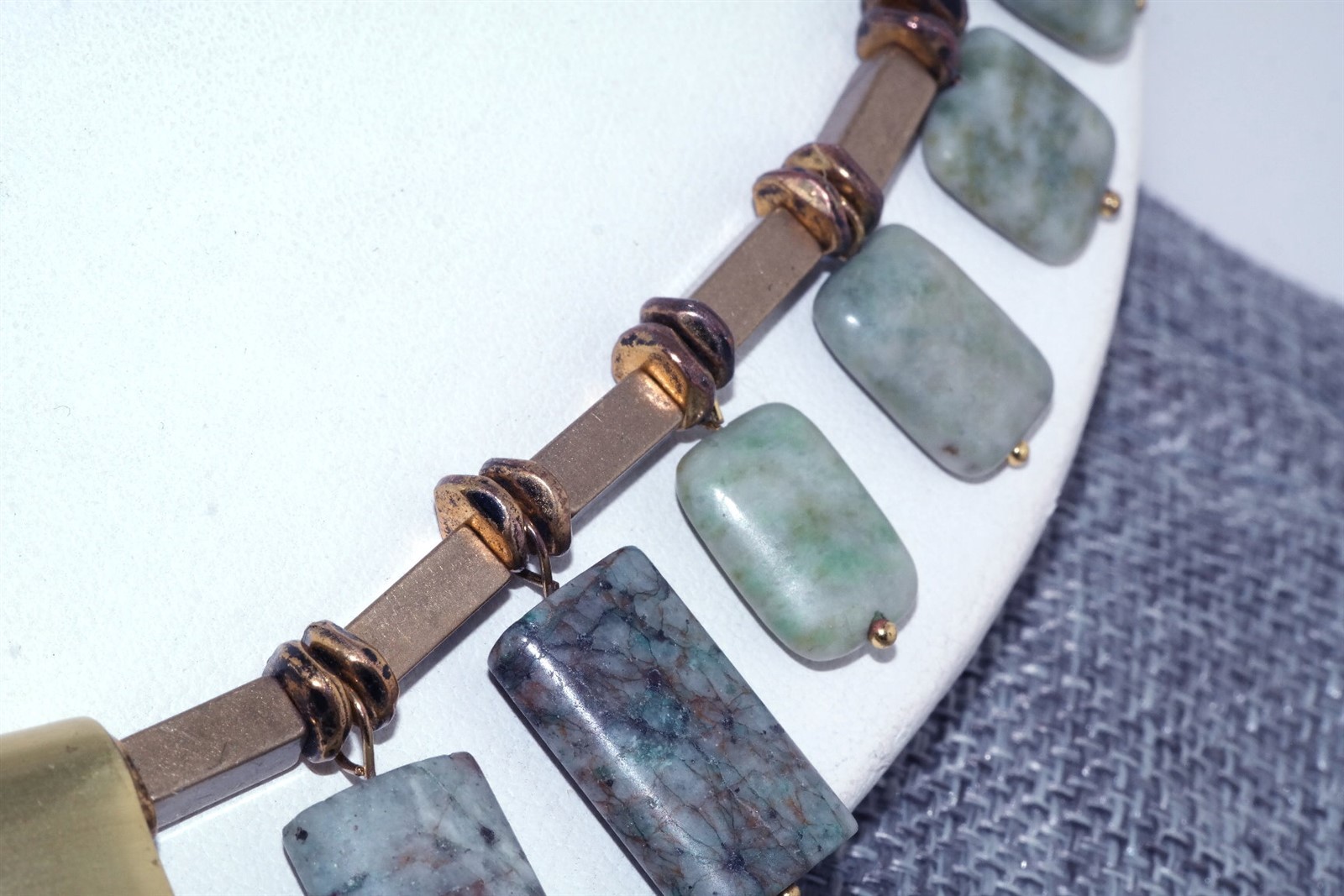 Contemporary Bronze Copper Green Stone Bib Cleopatra 18″ Necklace