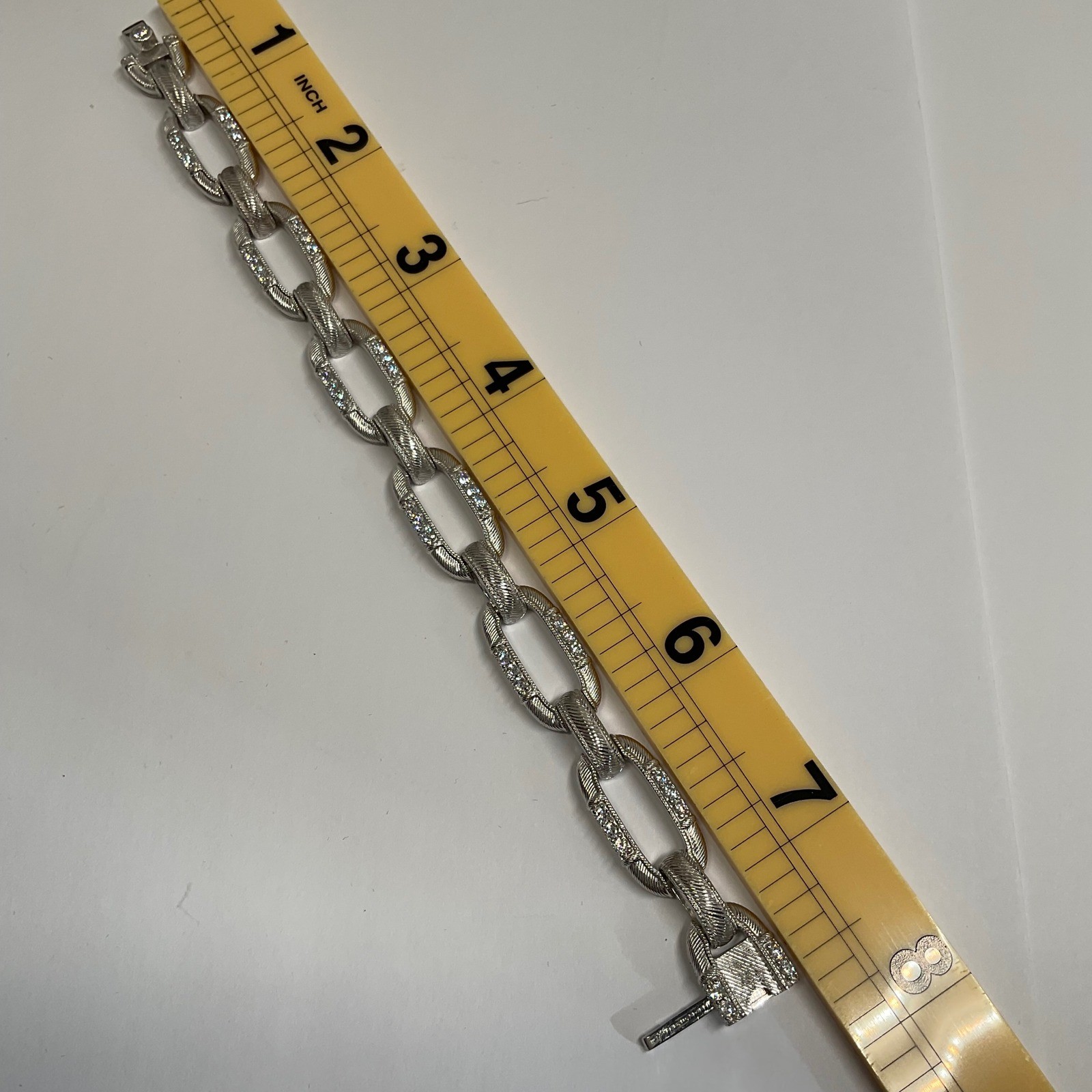 Judith Ripka Sterling Silver CZ Berge Textured Oval Link Bracelet 7.25in