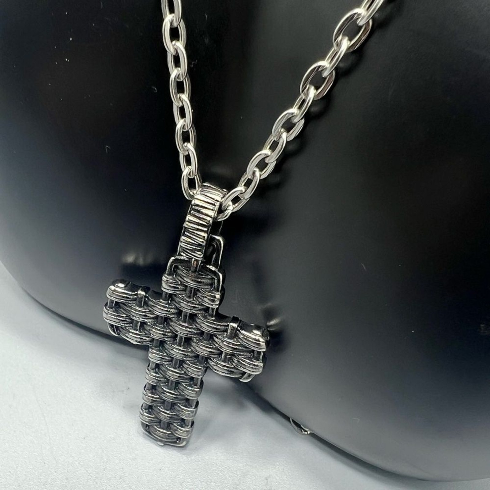 Triton Stainless Steel Woven Design Crucifix Necklace Unisex