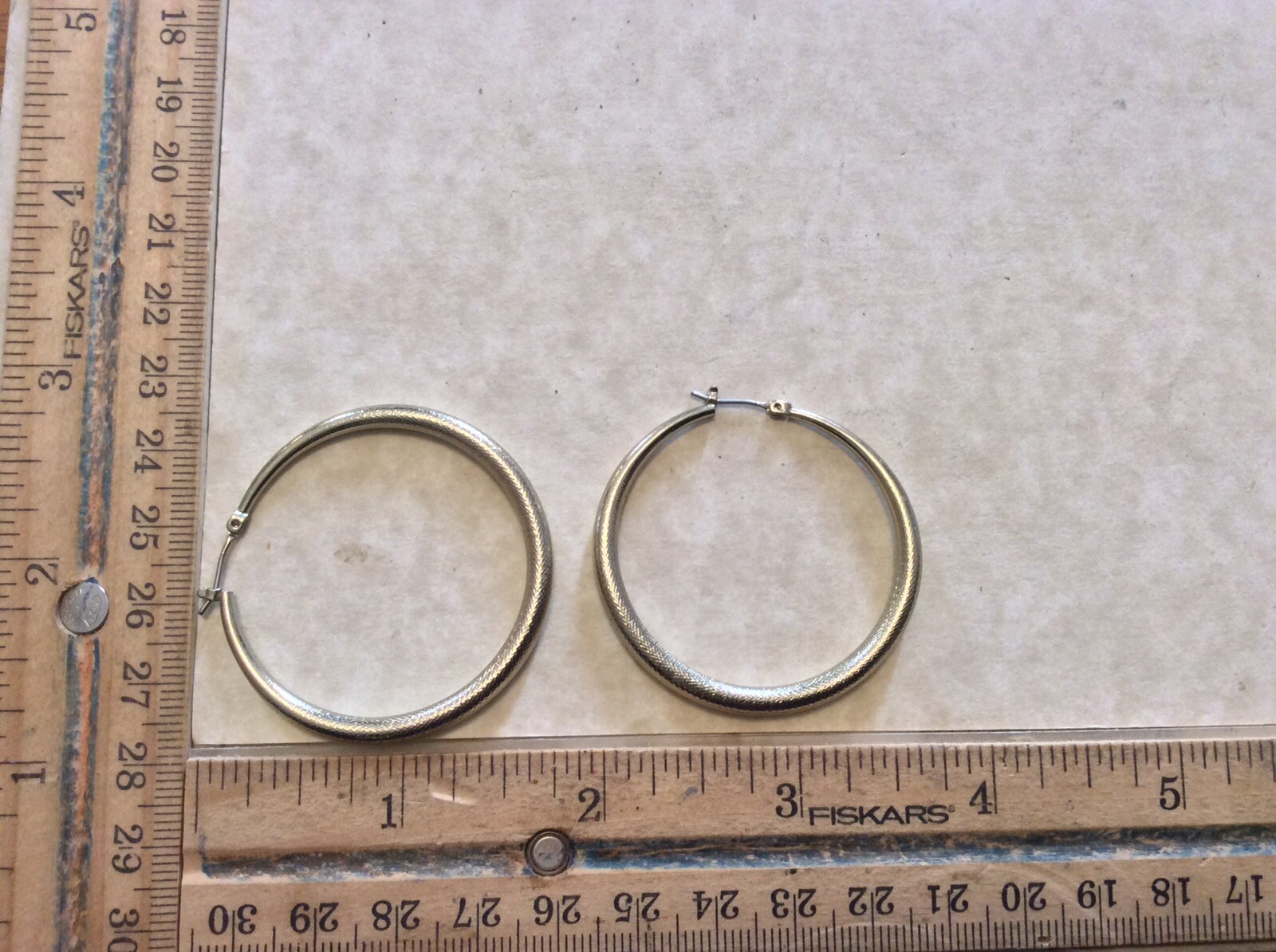 Large Gold Tone Round Textured Latch Back Hoop Earrings 1.75”