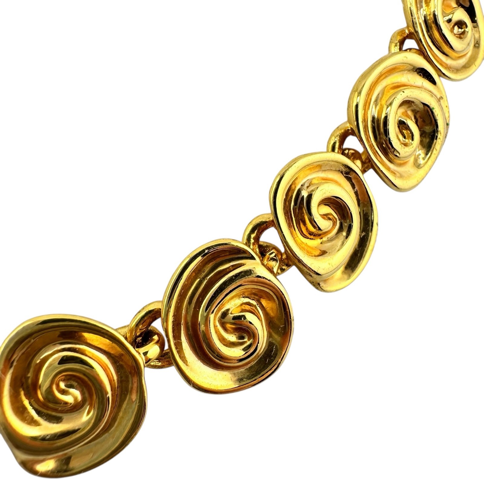 Modernist Contemporary Abstract Rose Swirls Gold Tone 19″ Statement Necklace