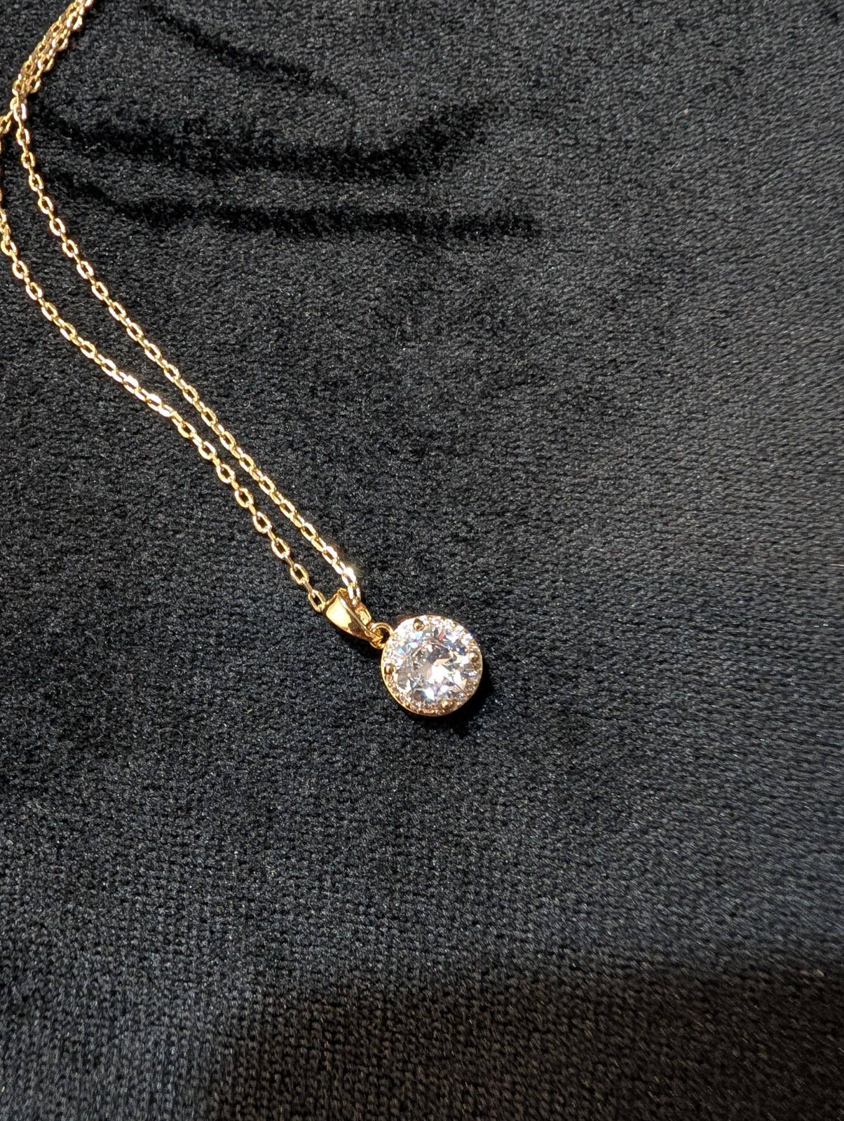 Gold Tone Yellow Bezel Round Clear Crystal Pendant Necklace