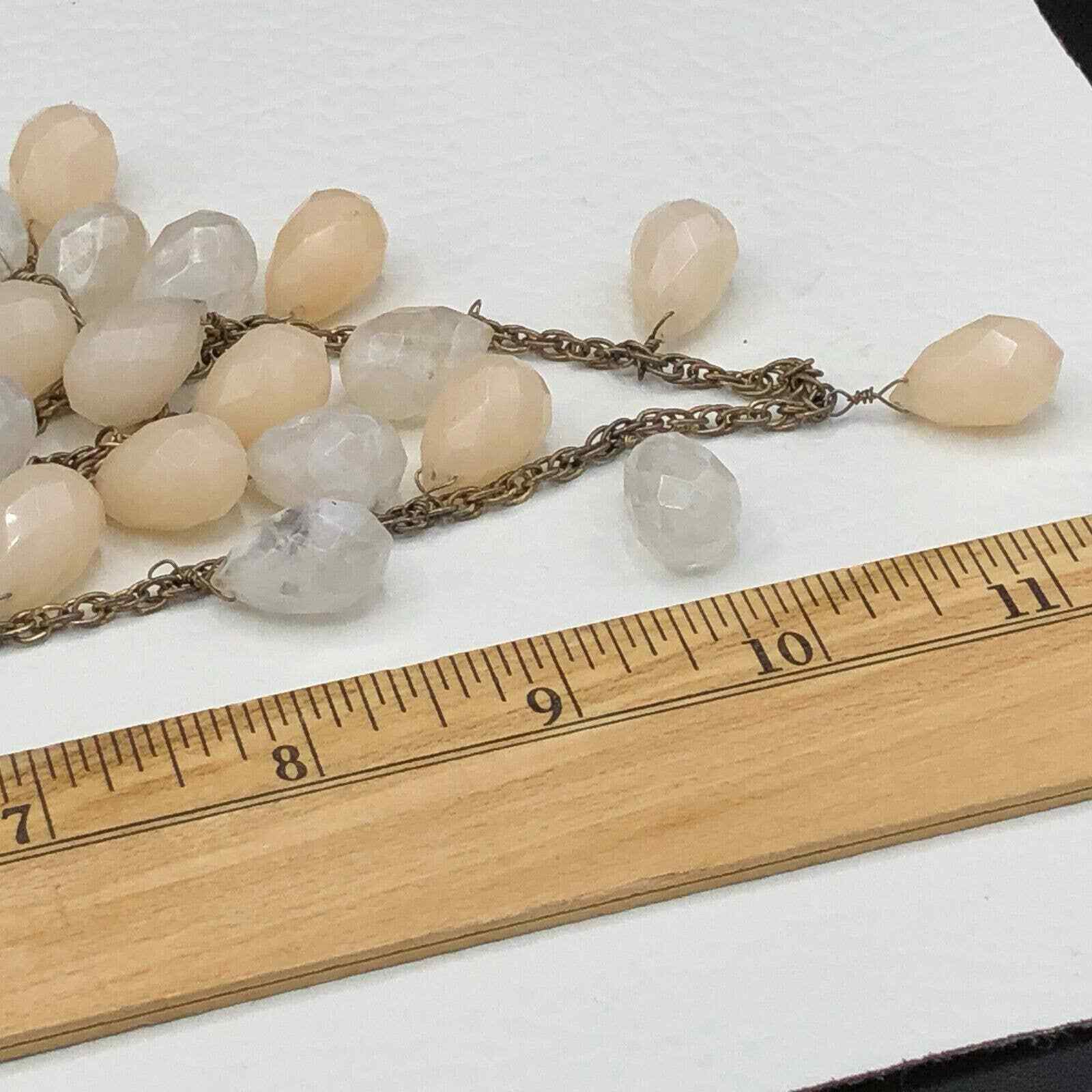 Lydell NYC 3 Strand Necklace Pastel Peach Milky Clear Faceted Briolette Beads