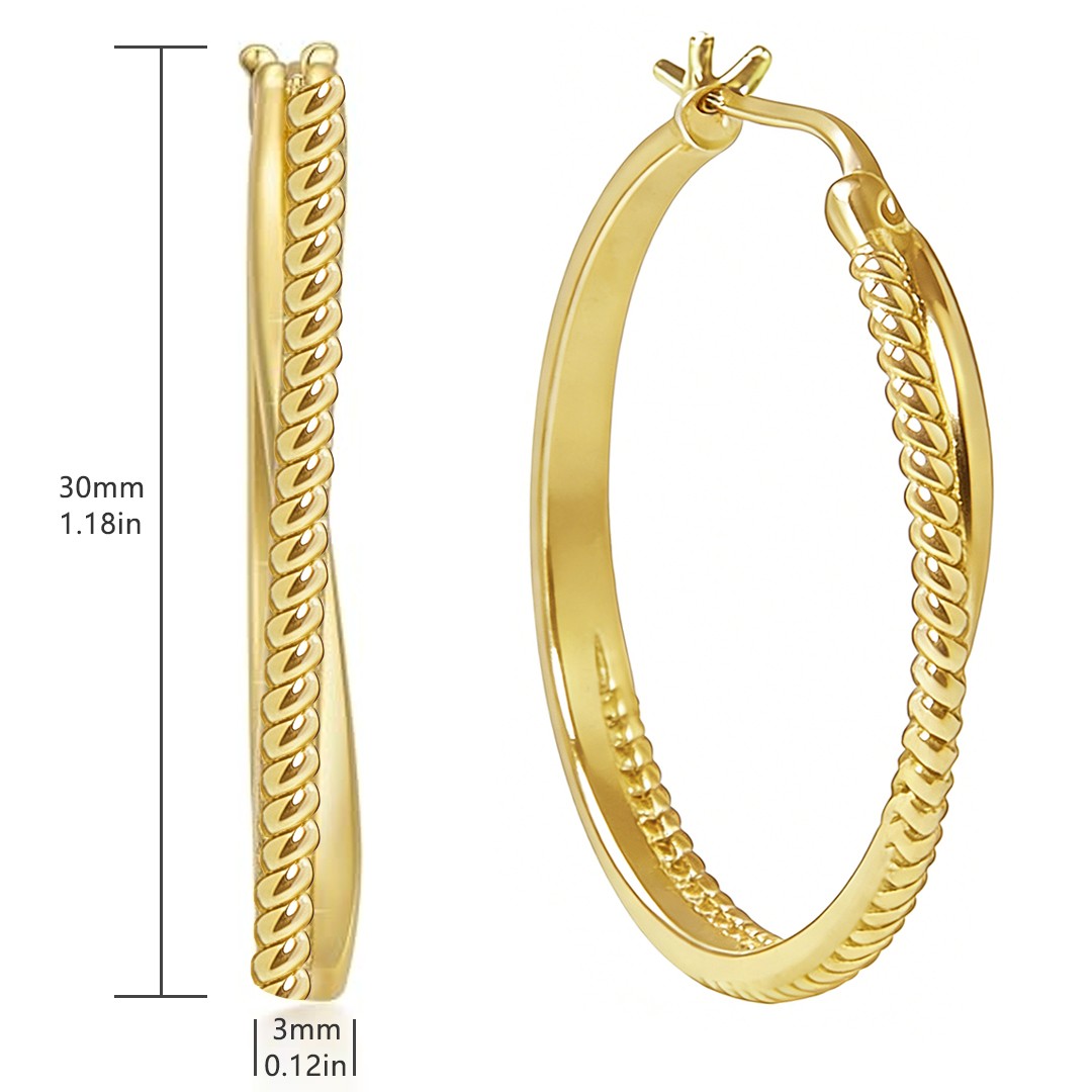14K Hoop Gold Earrings for Women Thick Large Hoops Earring Elegant X-shaped 30mm