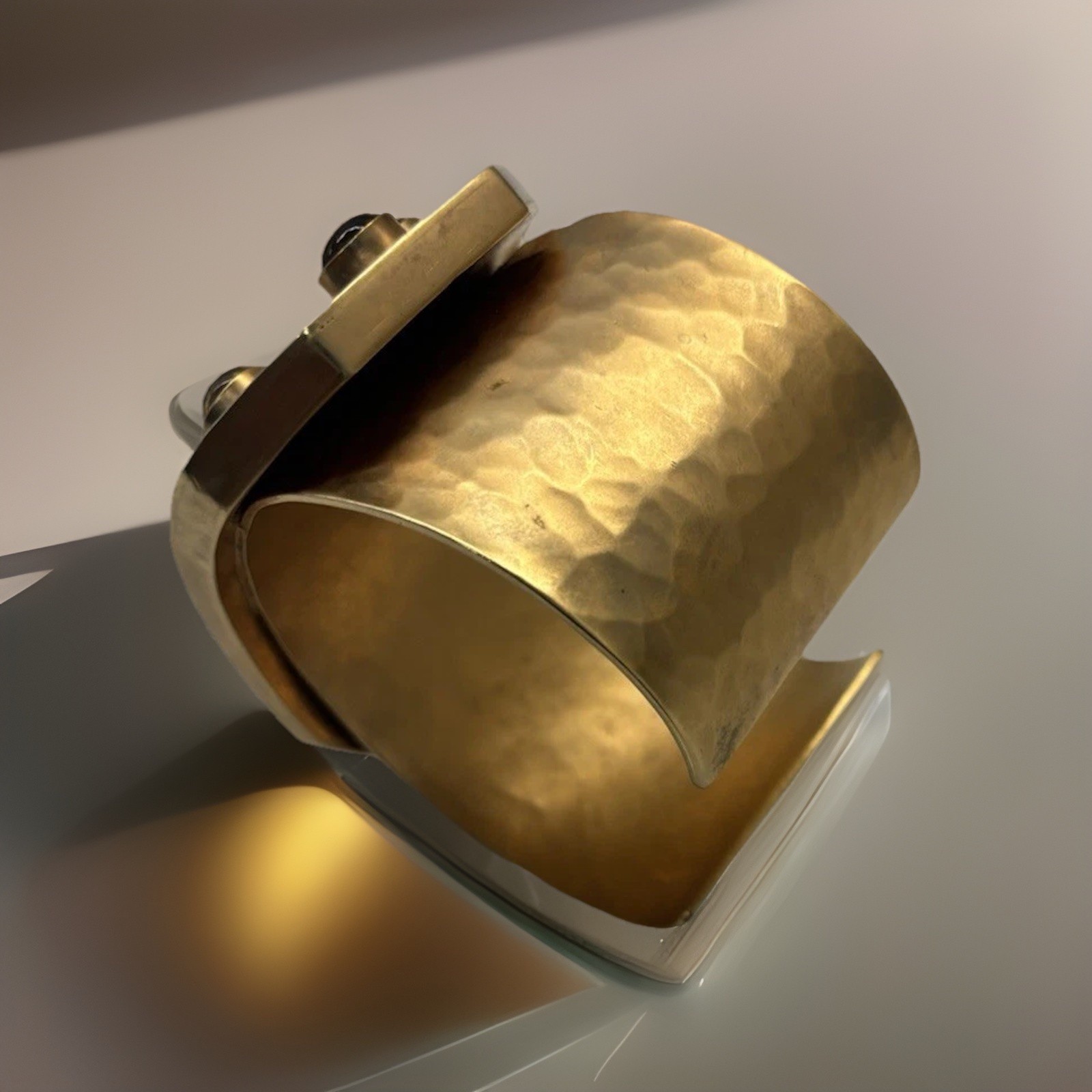 GORGEOUS StephanieKantis 24k Gold Plate Hammered Cuff Bracelet W-Tiger Eye/Topaz