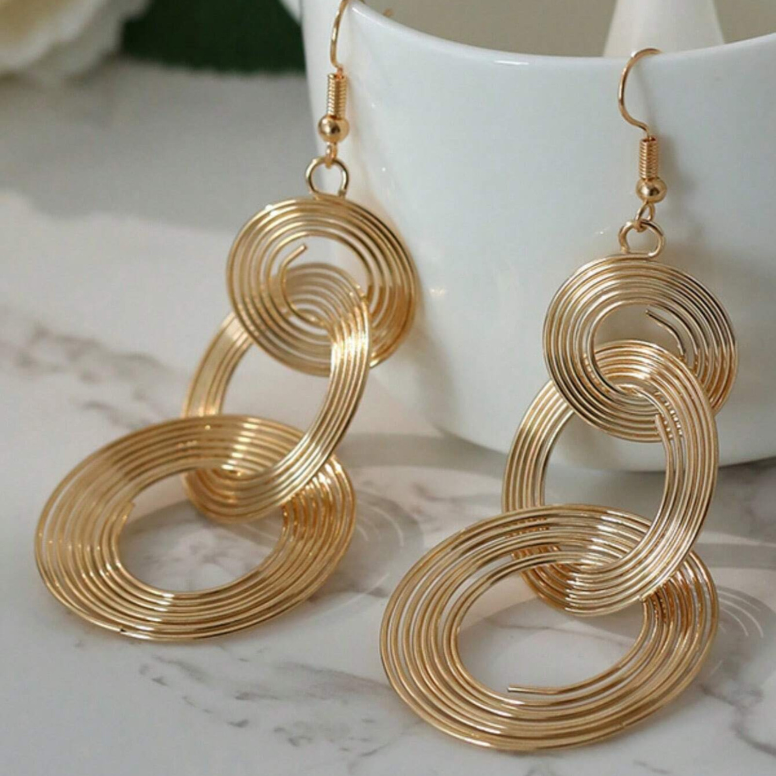 Multi-Layer Big Circle Hoop Drop Earrings Vintage Geometric Metal Dangle Women