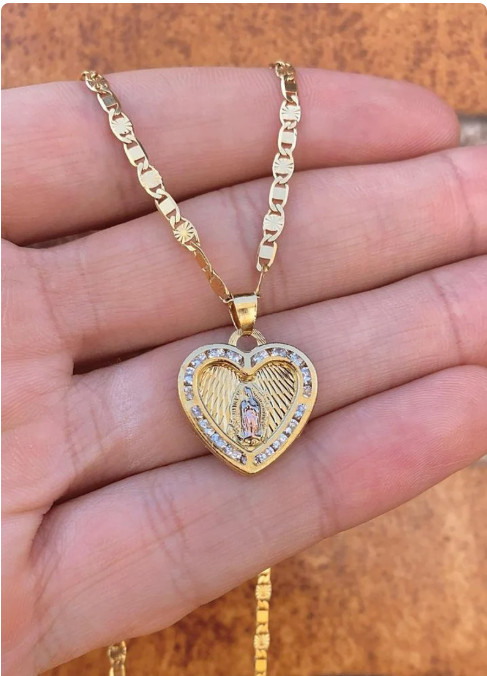CZ Virgen de Guadalupe Necklace Virgin Mary Charm for Womens Valentino Chain