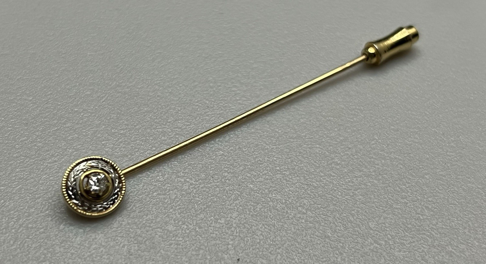 Gorgeous Vintage .585 14K Solid Yellow Gold & Diamond Antique Stick Pin 1.9g