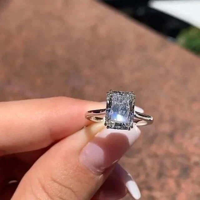2.00 CT Radiant Cut Moissanite Solitaire Engagement Ring Solid 14K White Gold
