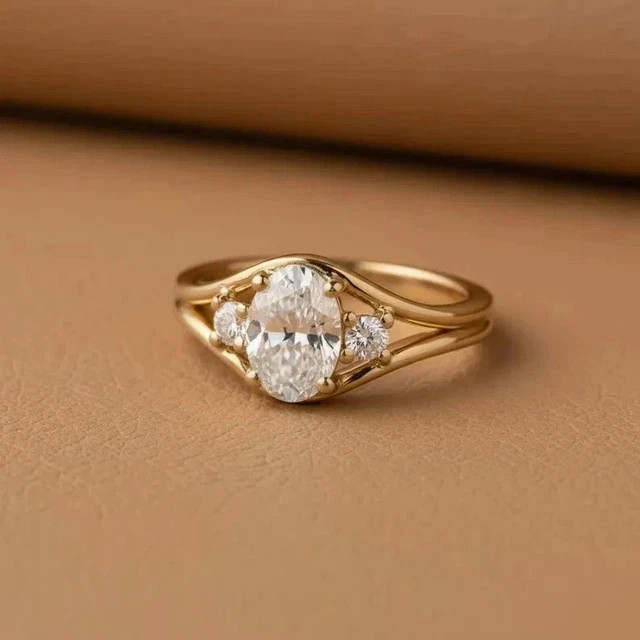 1.50Ct D/VVS1 Oval Cut Moissanite Women’s Engagement Ring 14K Yellow Gold Plated
