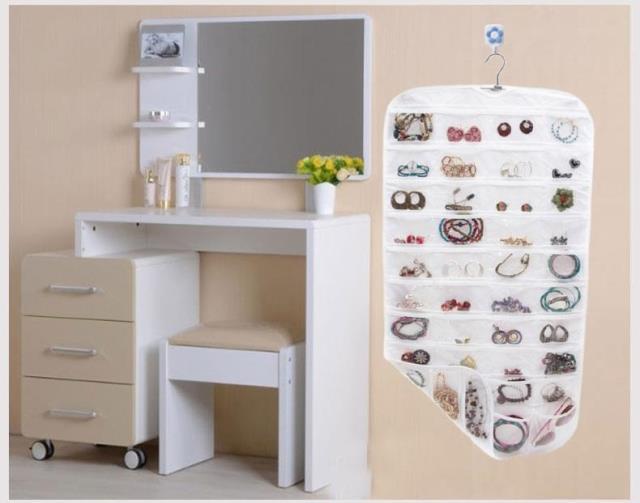 Beige 80 Pocket Double Side Hanging Jewelry Organizer Accessories Holder Storage