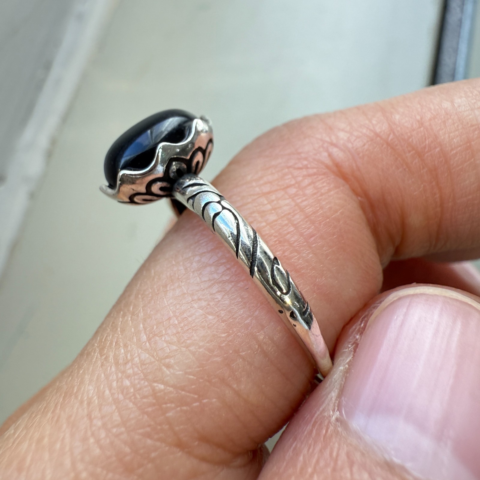 925 Sterling Silver Ring 8x6mm Natural Black Agate Gemstone Flower Women Gift