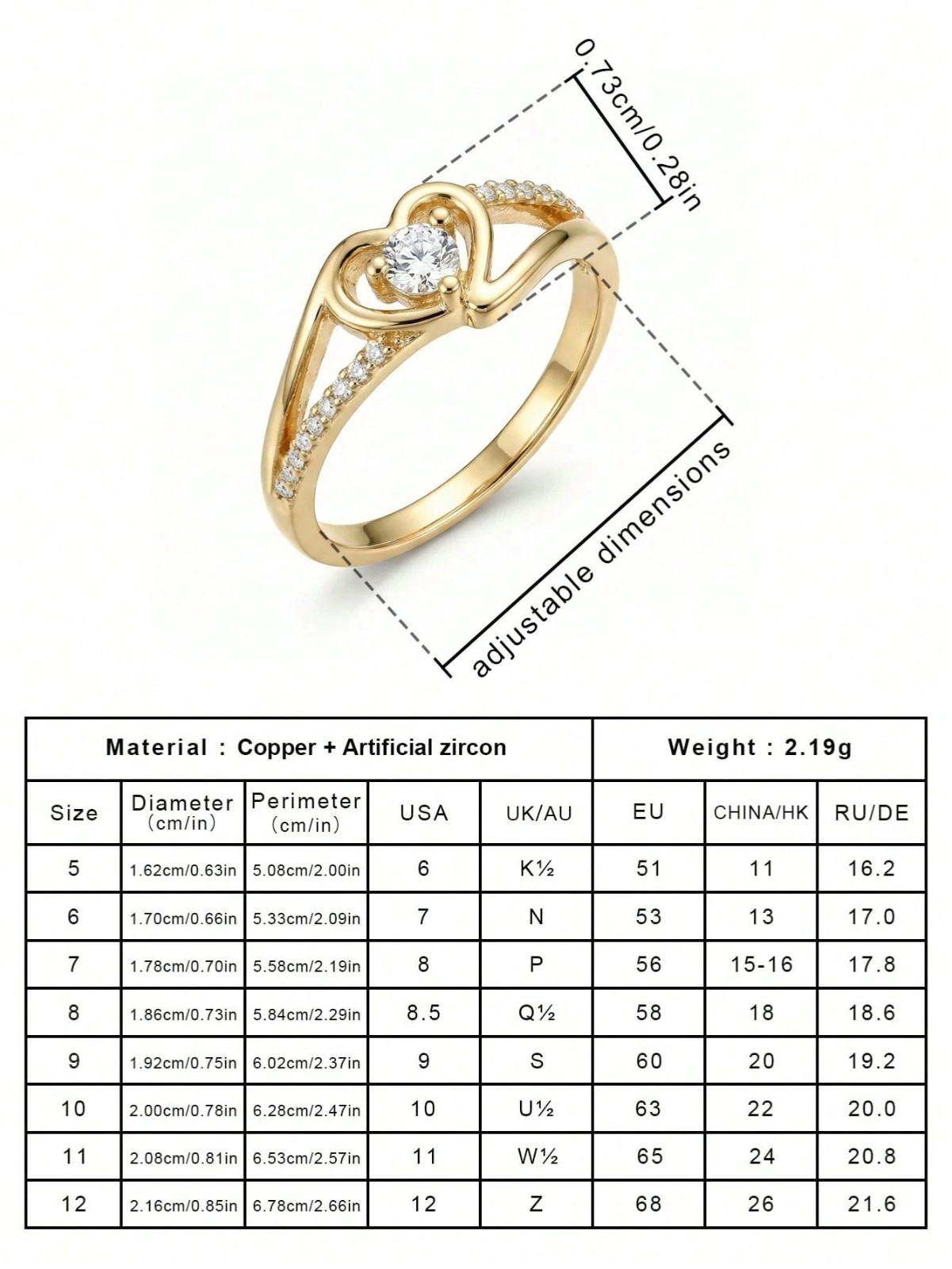 Womens Heart Promise Ring CZ Engagement Wedding Band Gold Silver Jewelry