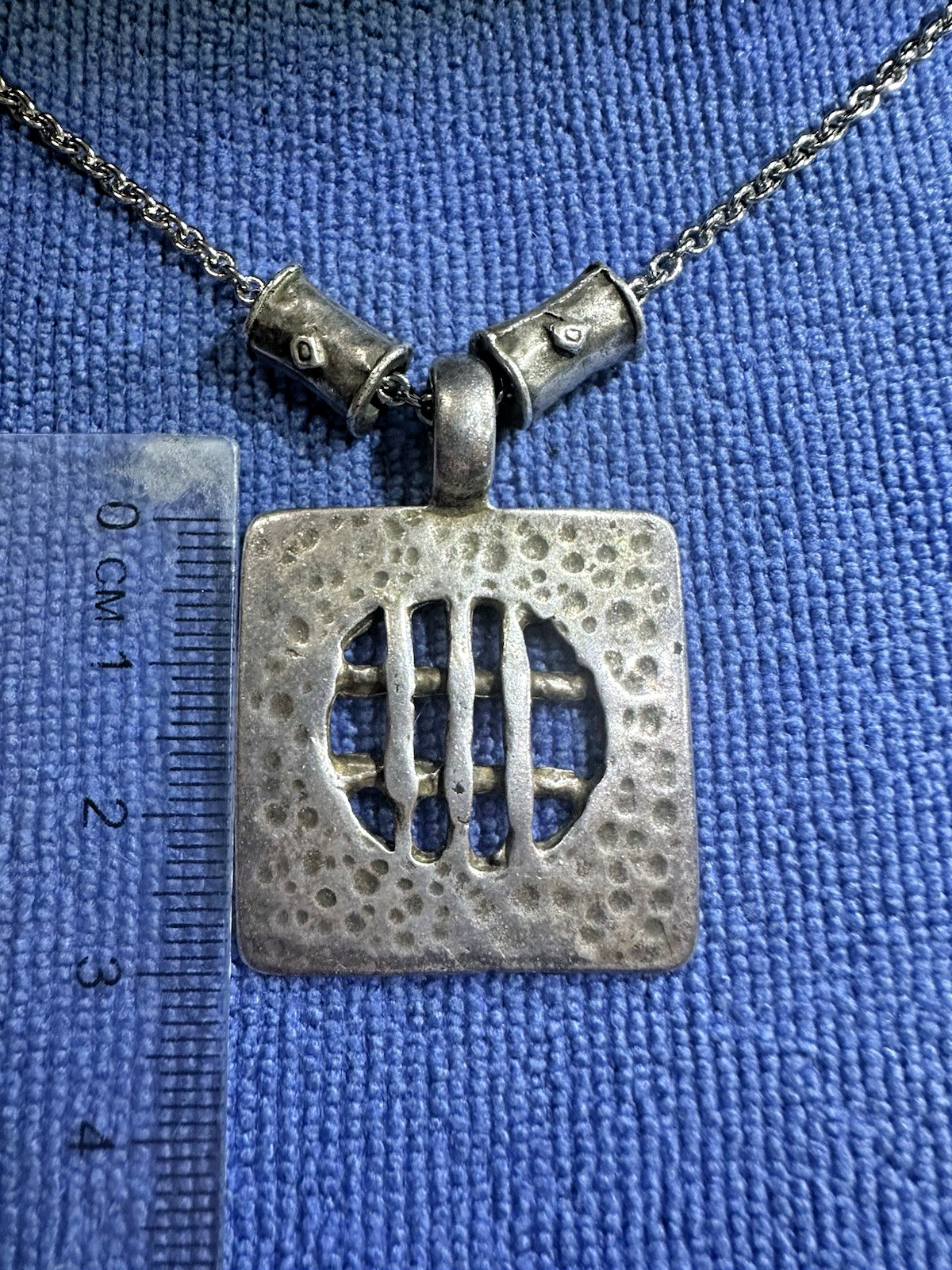 Very Rare Vintage Unique Brand Signed Modernist Hammered Necklace With a Pendant