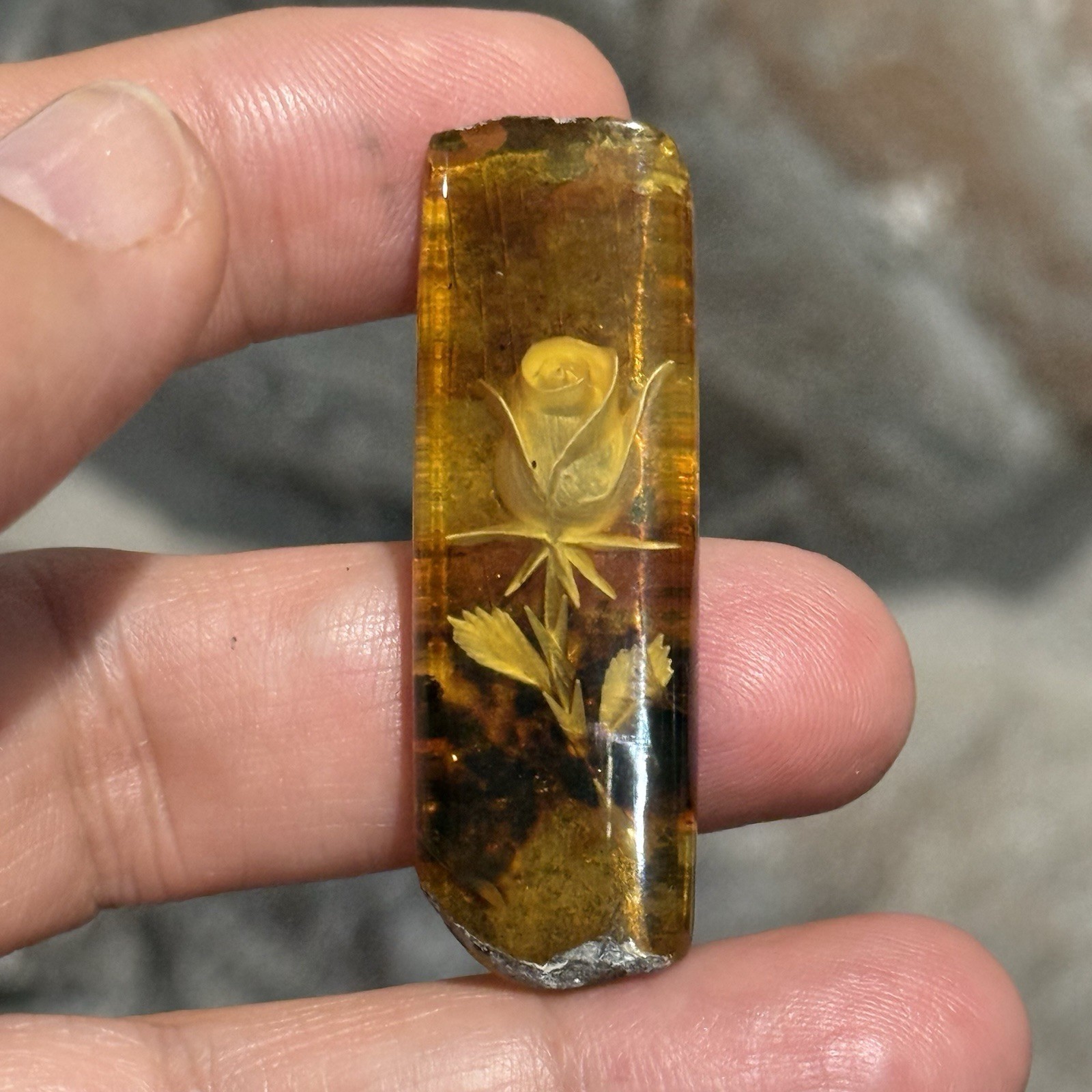 16.3ct 45.5x15x6mm Large Genuine Baltic Amber With Carved Rose Cabochon Gemstone