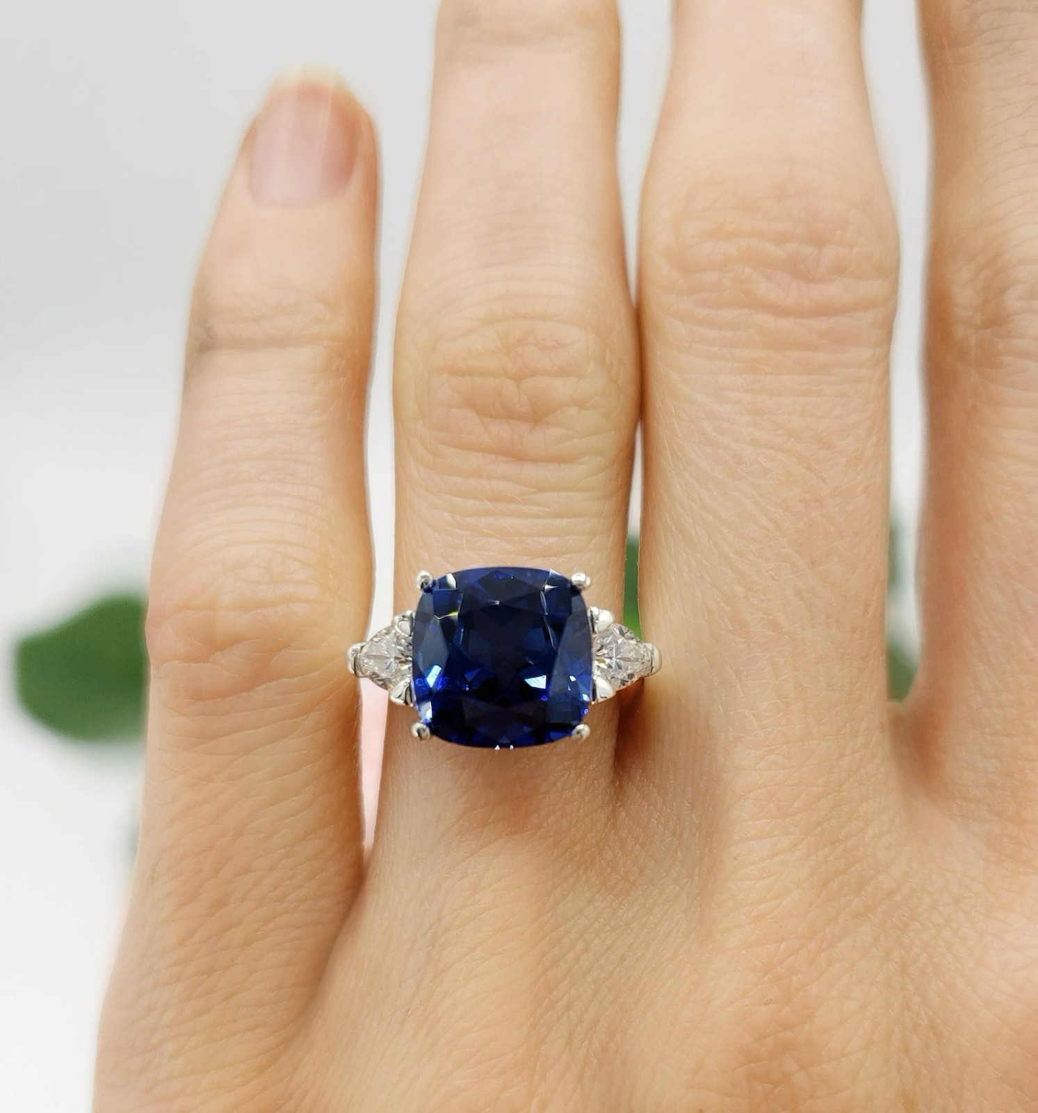 7.50 Ct Cushion Cut Natural Sapphire Diamond Wedding Bridal Ring 14K White Gold