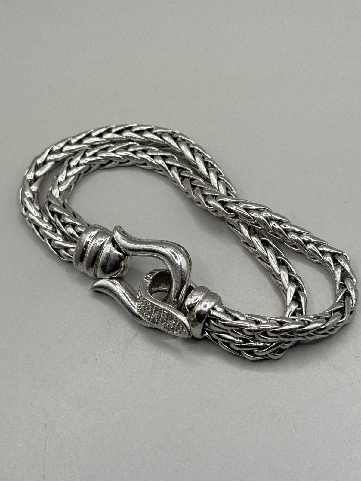 EFFY Sterling Silver 925 Pave Diamond Designer Statement Bracelet Chain 7”