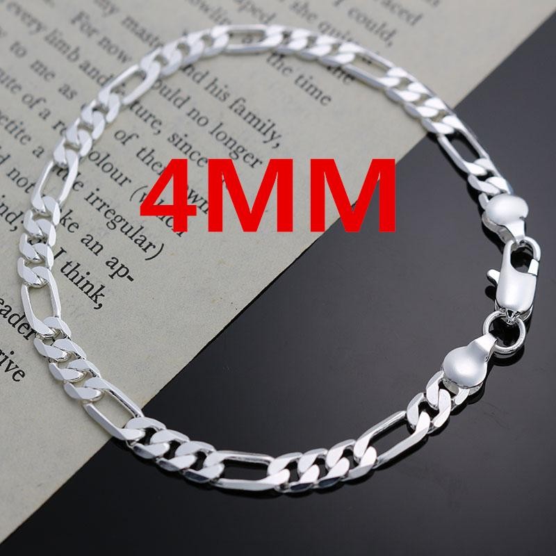 925 Silver4mm Chain Bracelet & Necklace Set for Men Women Wedding Gift