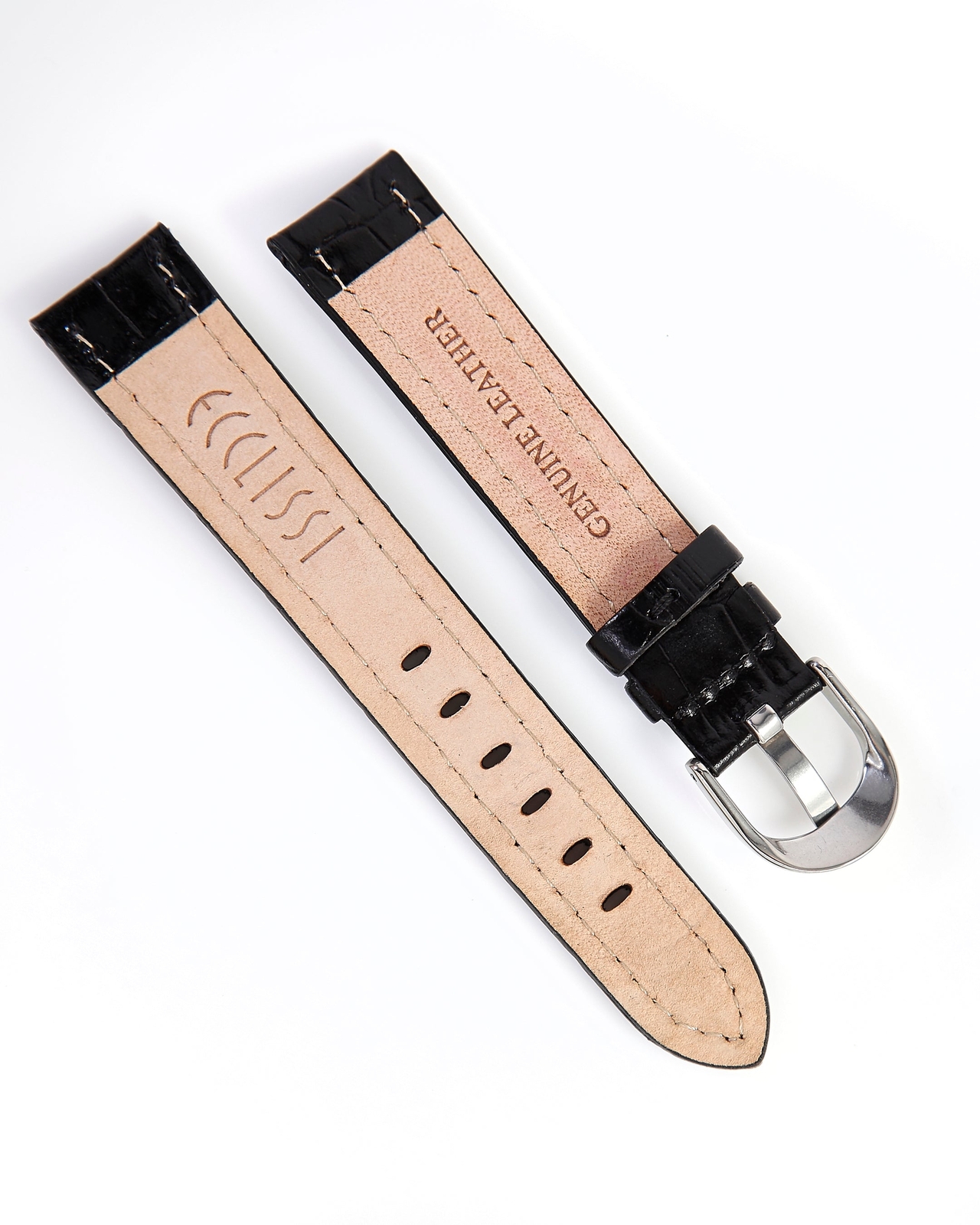 Ecclissi 18mm x 16mm Black Alligator Grain Leather Strap original Buckle 75490