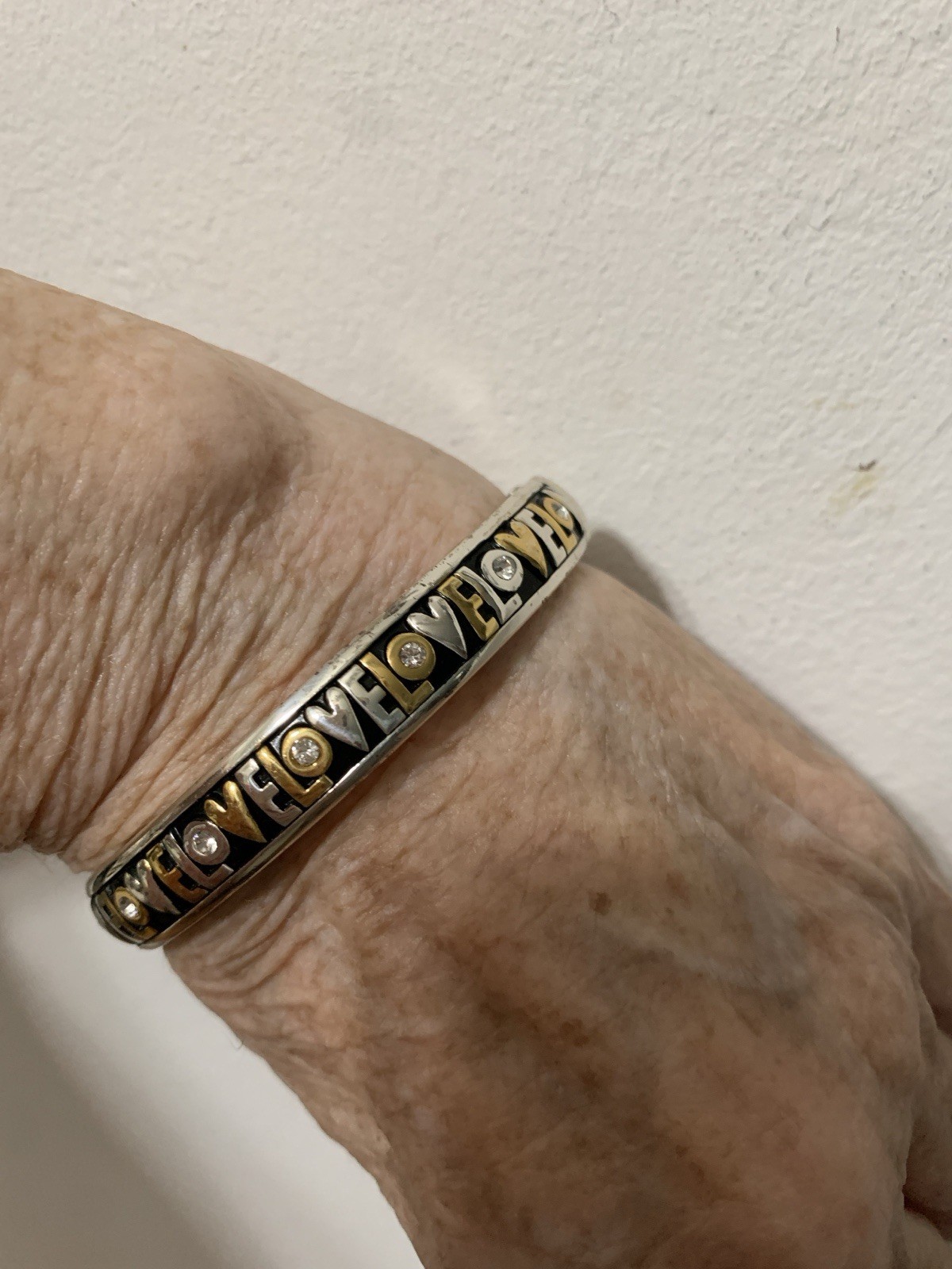 Love Bangle By Brighton.Cubic Zirconia,Enamel,Clasp closure& Silver Plated,8”Fit