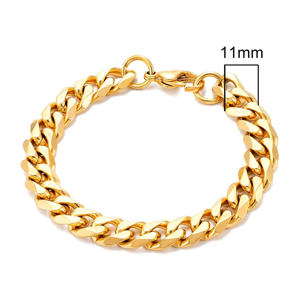 3-11 mm Punk Rock Stainless Steel Curb Cuban Link Chain Men Bracelet men Women