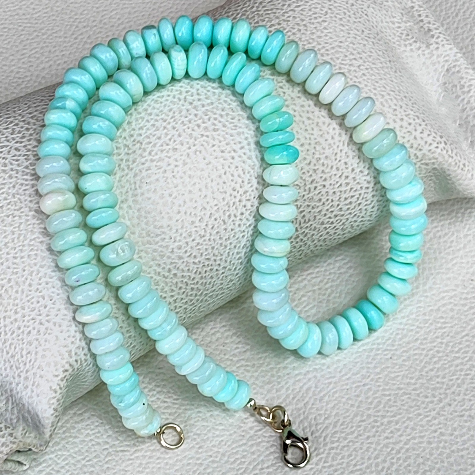 Peruvian Natural Blue Opal Smooth Rondelle Bead Gemstone Necklace 7-8mm 16.5″