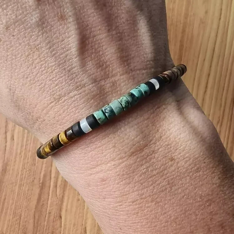 African Turquoise & Tiger Eye Healing Reiki Gemstone Bracelet Gift for Men Women
