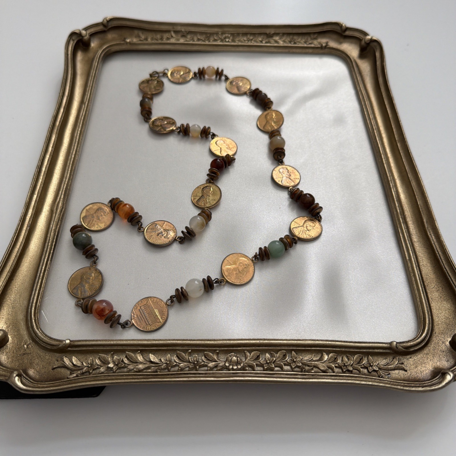 Vintage Miriam Haskell Lincoln Penny Necklace Signed Patent 3427691 Designer