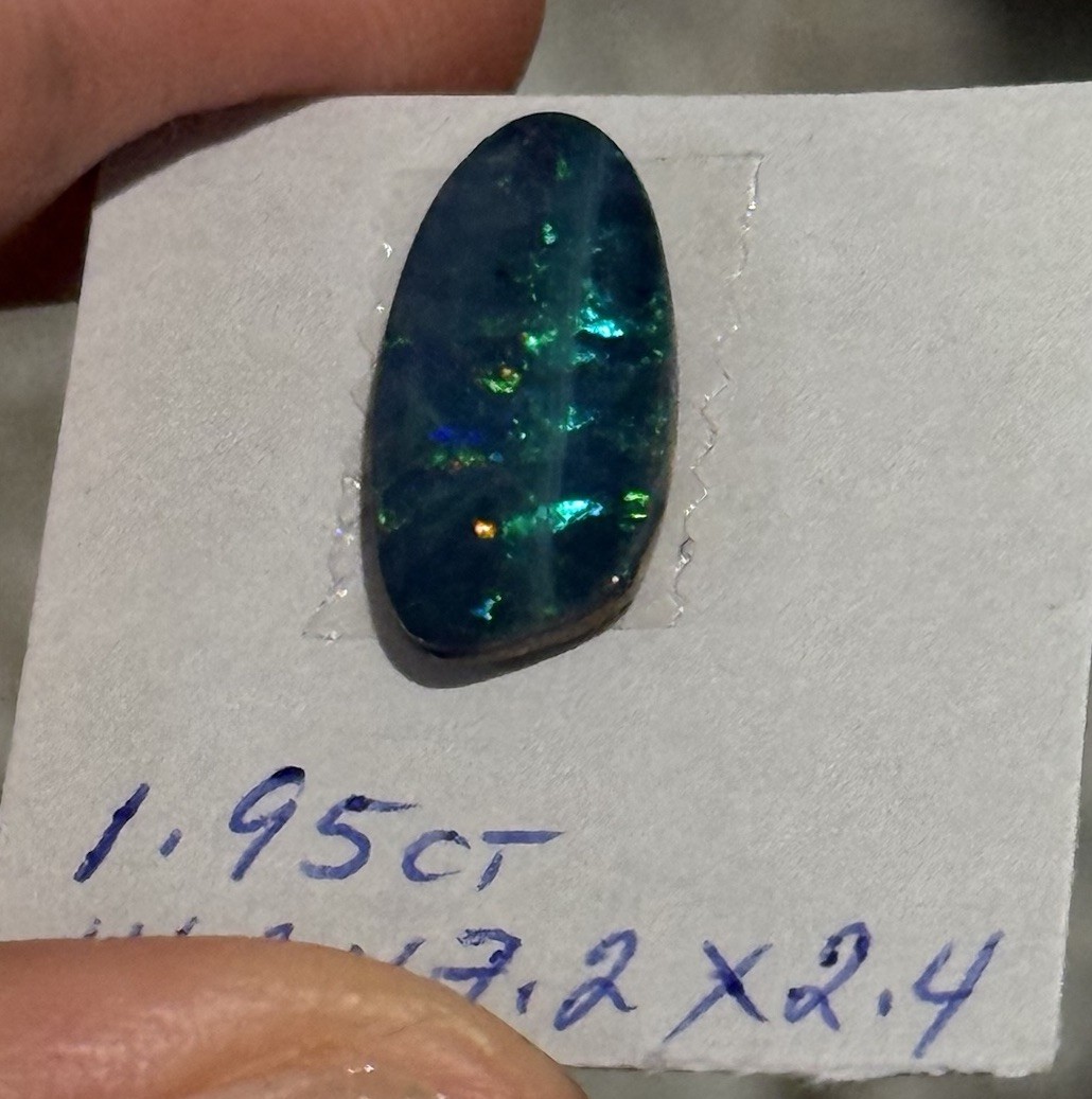 1.95ct 14.2×7.2×2.4mm Sparkling Green Blue Australian Doublet Opal Cabochon Gem