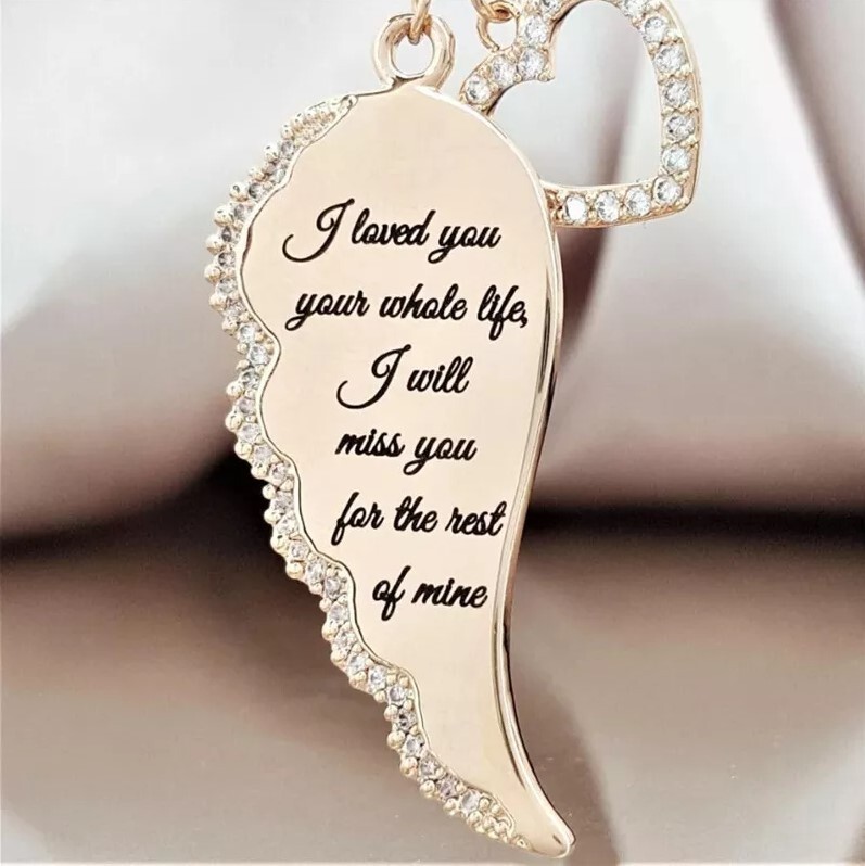 Gold Angel Wings Love Letter Necklace with Heart Charm