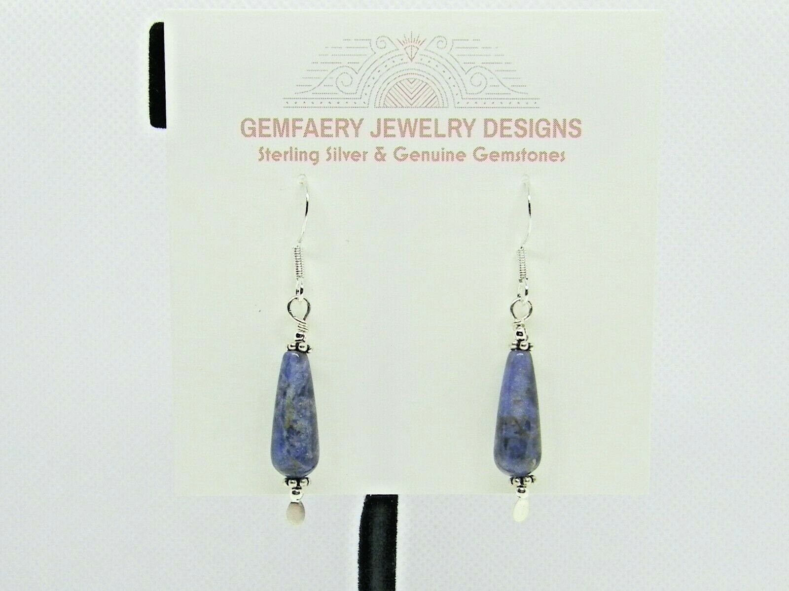 Sterling Silver SODALITE Teardrop Dangle Gemstone Earrings #1121…Handmade USA