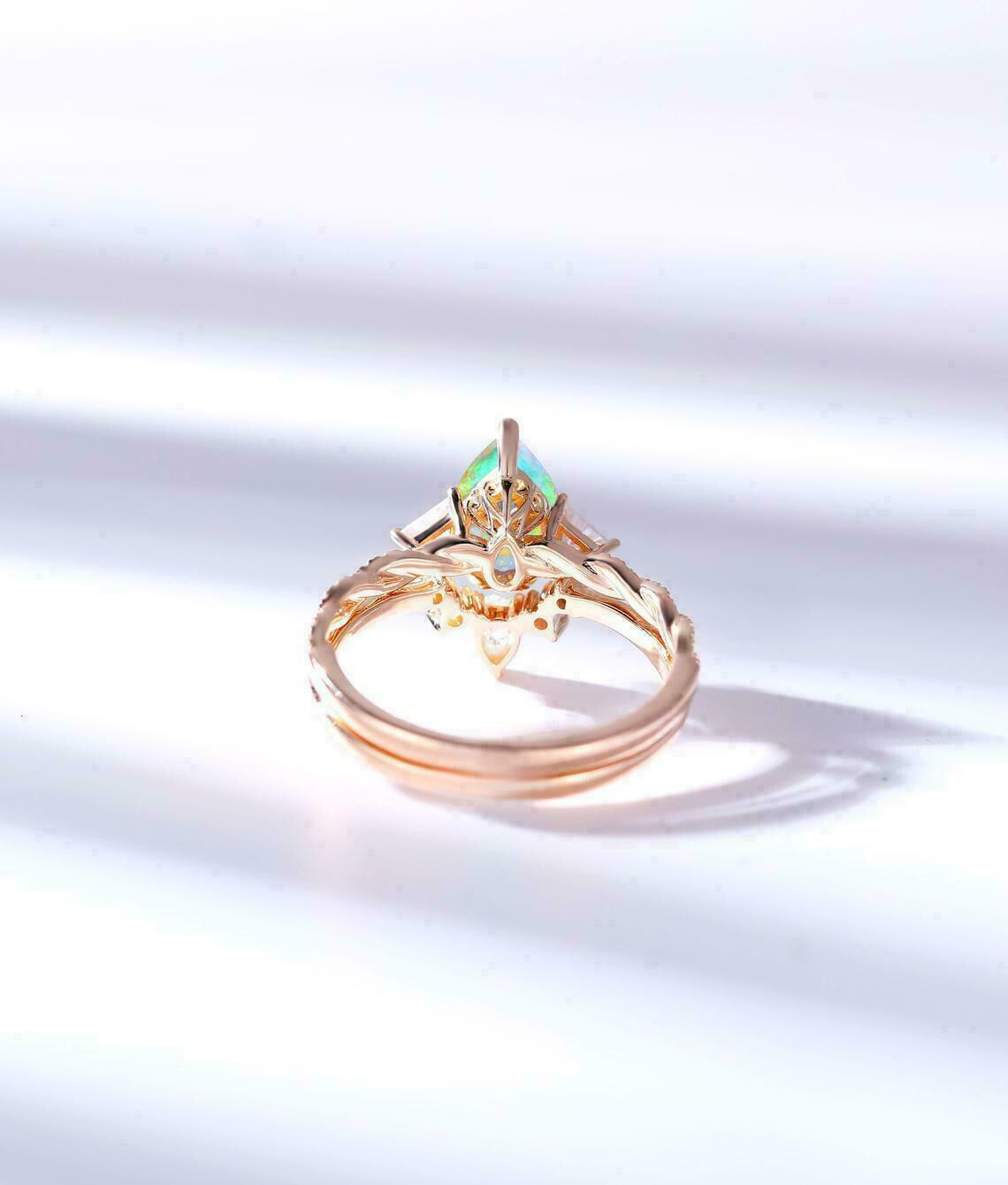 1.50Ct Pear Cut Fire Opal Women Bridal Engagement Ring Set 14K Rose Gold Finish