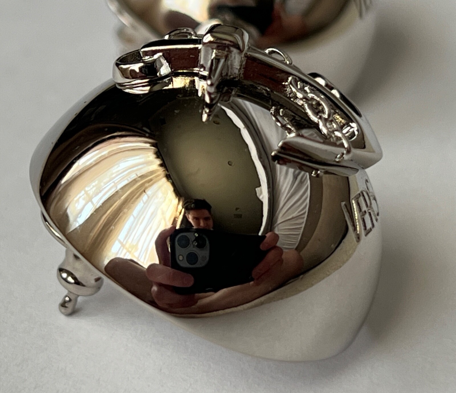 NIB Versace Nautical Anchor Logo Large Silver Sphere Round Ball Earrings $975
