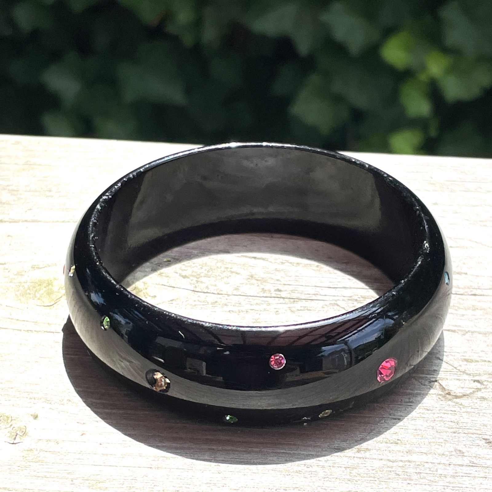 2.5″ D Black w Multi Color Gems Bangle Bracelet Vintage
