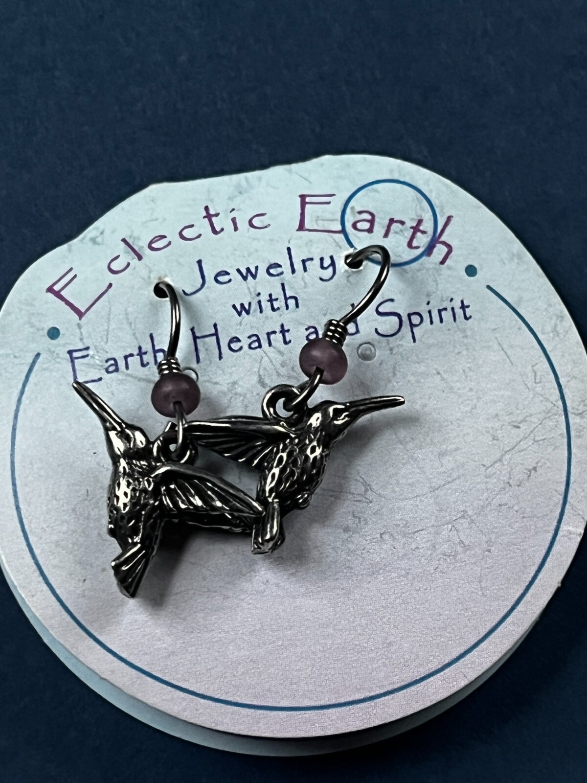 Eclectic Earth Tiny Purple Plastic Bead w Small SIlvertone Hummingbird Dangle Ea