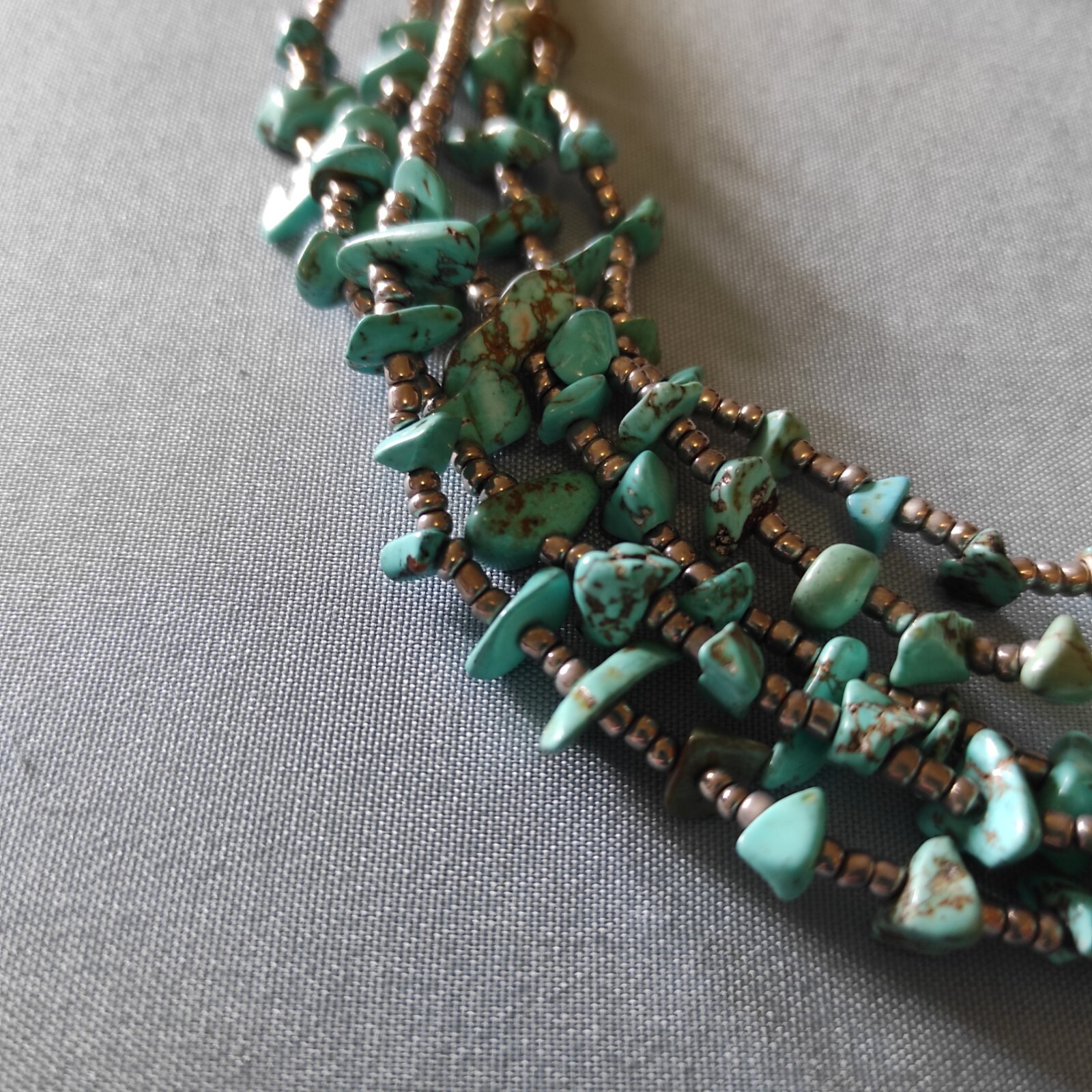 Multistrand Silver Glass Seed Beads Dyed Howlite Southwest Style Necklace