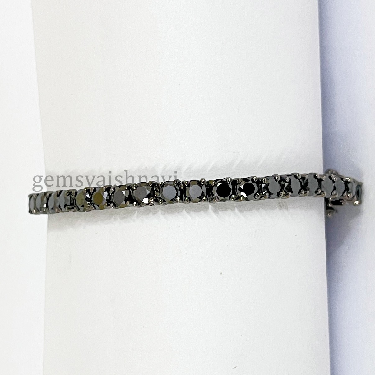 Unisex Black Diamond Tennis Bracelet In 925 Sterling Silver Black Gold Finish !