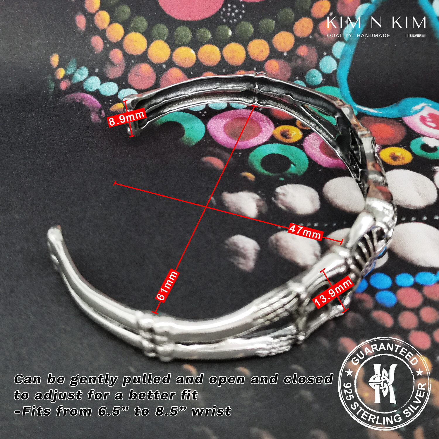 Handcraft Skeleton Bangle ✔️Gothic ✔️Engraving ✔️Solid 925 Silver ✔️Quality
