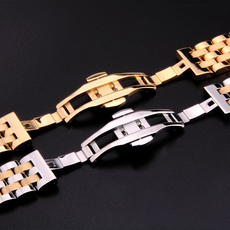 16 18 19 20 21 22 24mm Stainless Steel Flat+Curved End Bracelet Watch Band
