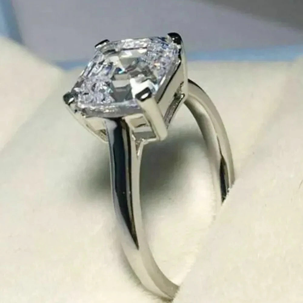 2.56 Ct Asscher Cut Moissanite Solitaire Engagement Ring 14K White Gold Plated