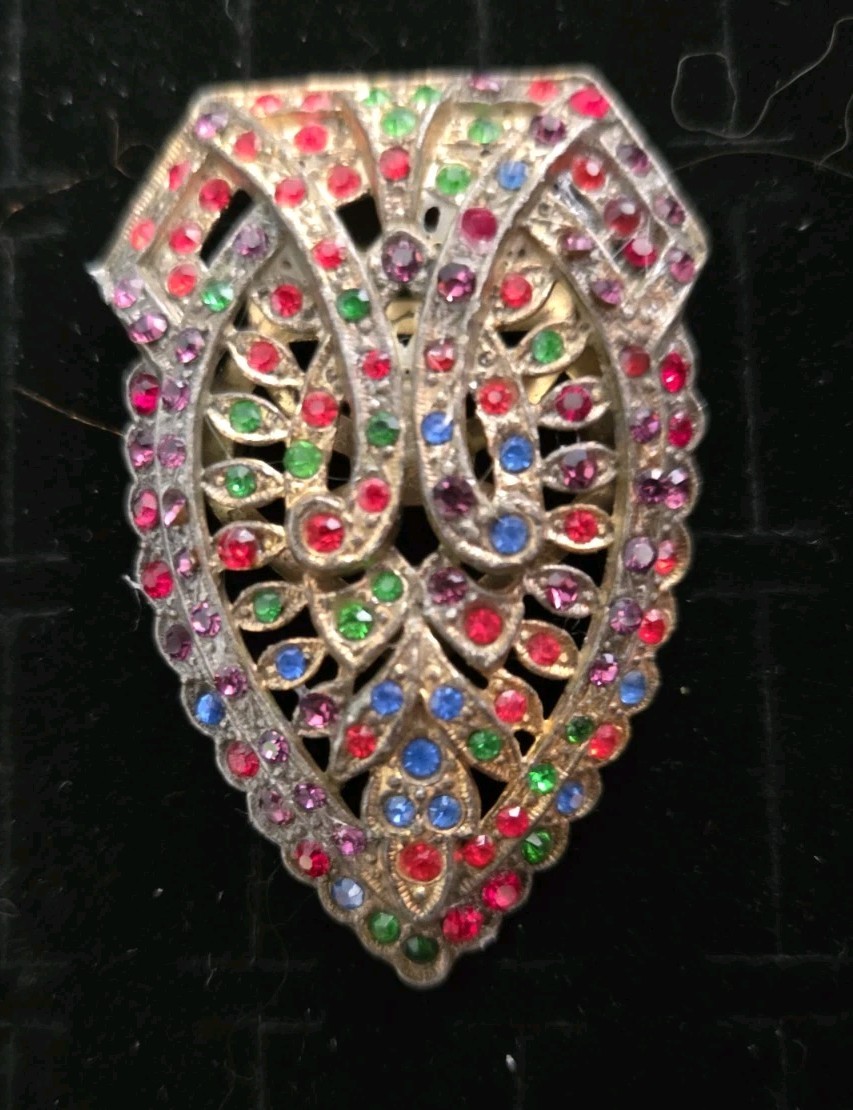 Vintage ART DECO Dress Clip Brooch LITTLE NEMO Large Multi Color LN Fur