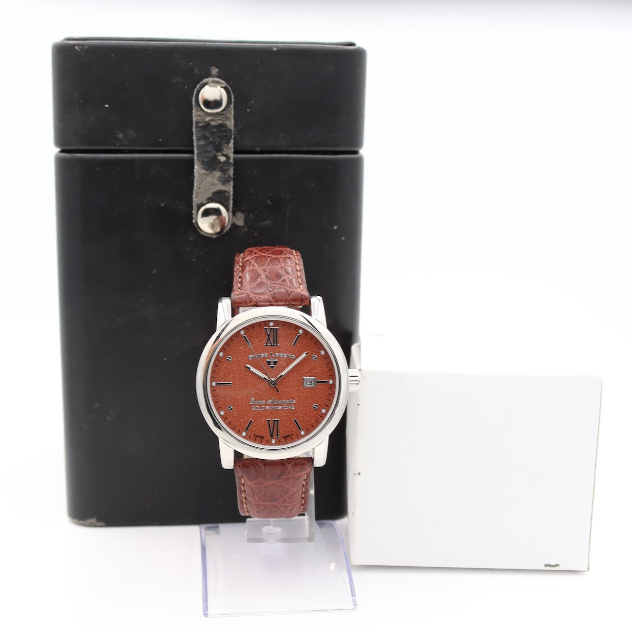 NOS 42mm Swiss Legend Gold Sandstone Men’s Automatic Wristwatch Stainless Steel