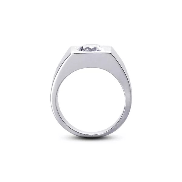 Solitaire Mens Ring Platinum Bezel Set 3.38 Carat Round Lab-Grown Diamond F SI2
