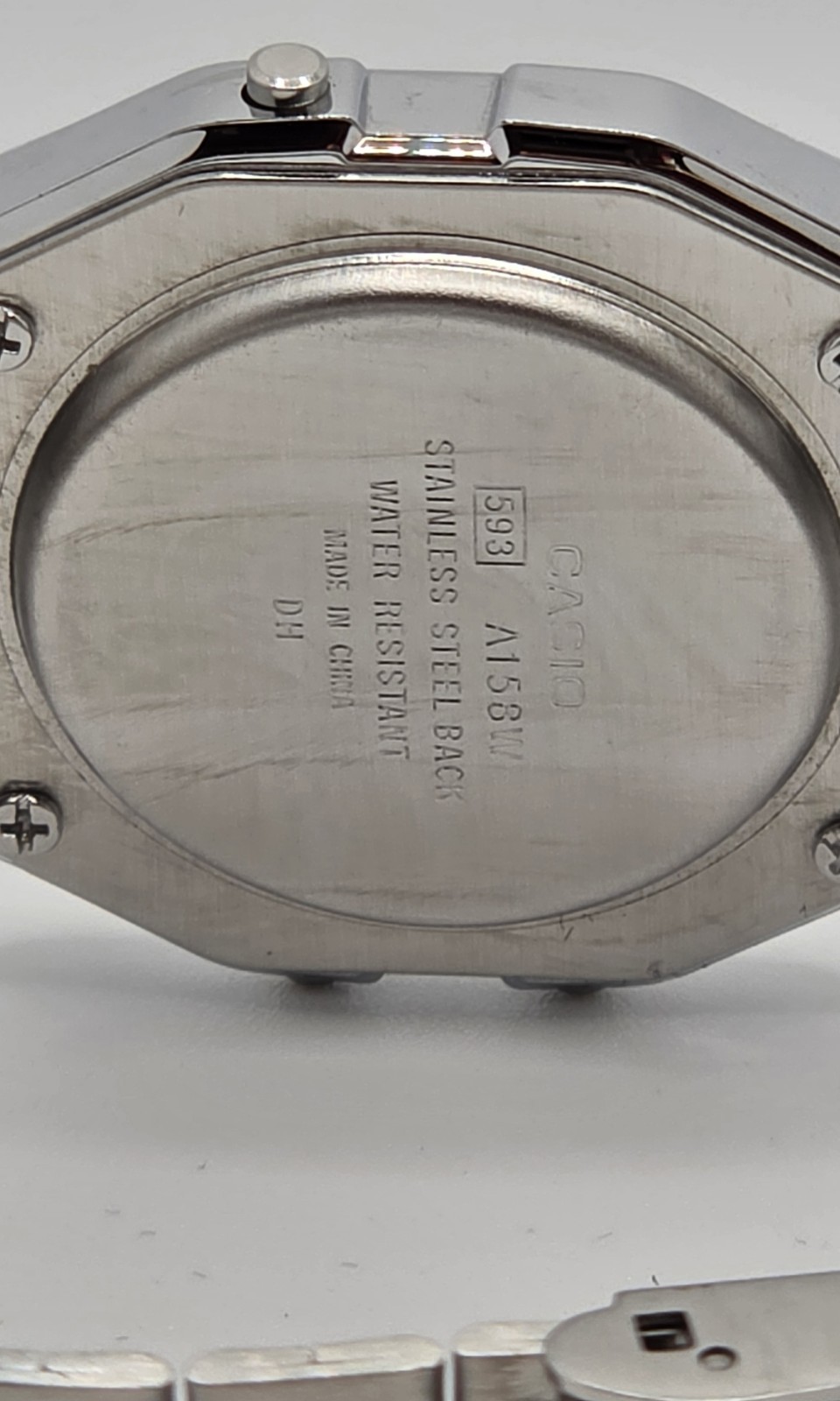 Casio A158W Digital Quartz Alarm Chronograph Silver SS Bracelet 35.4mm
